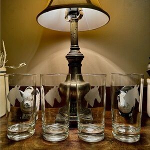 Set Of 4 Vintage Etched Horse Head Highball Glasses- Equestrian Barware